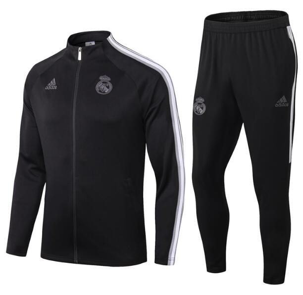 Real Madrid Black White Stripe Training Suits Jacket with Pants 2020/21